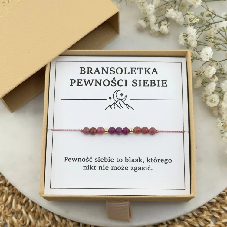 bransoletka pewności siebie na sznurku z kamieni rubin rodonit