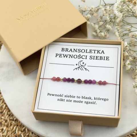 damska bransoletka na pewność siebie na sznurku z kamieni naturalnych granat