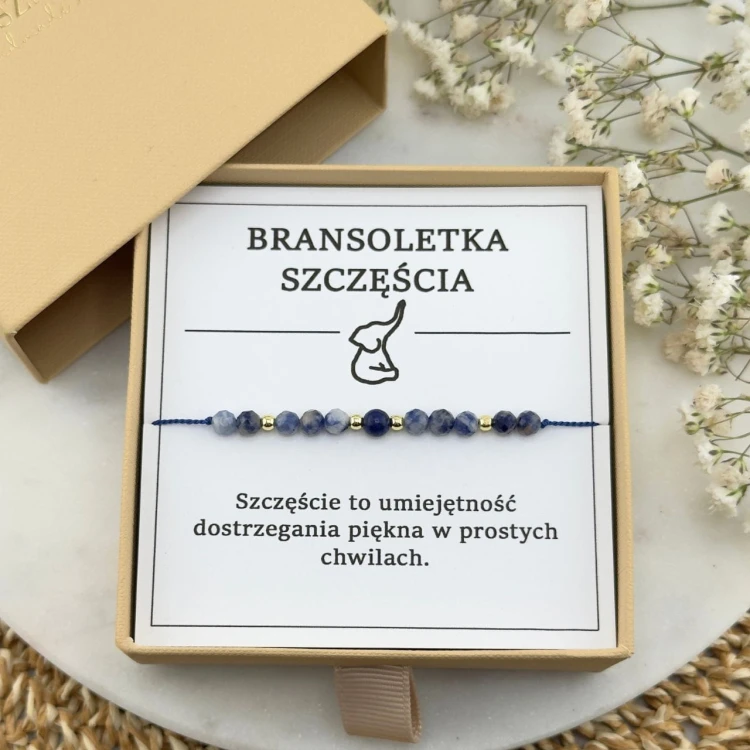 damska bransoletka na sznurku z kamieni naturalnych lapis lazuli sodalit
