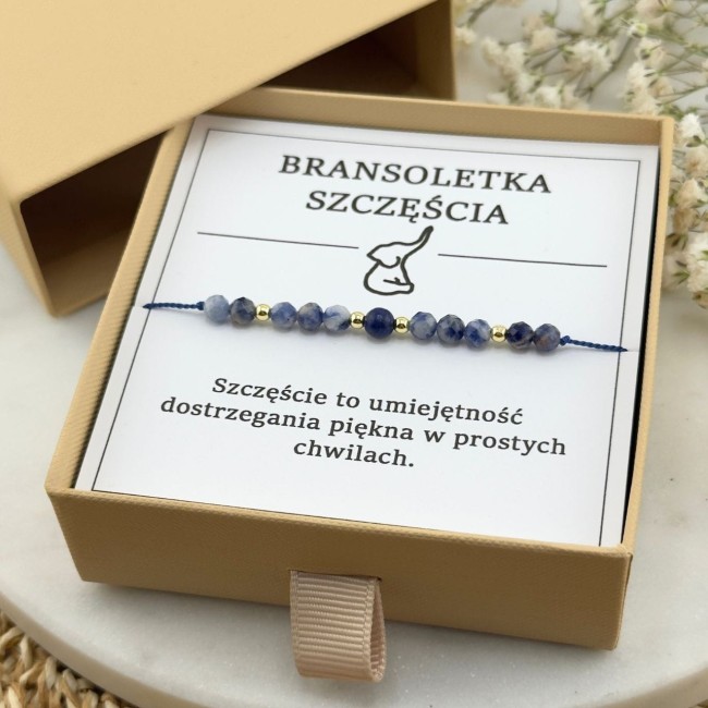 granatowa bransoletka talizman na szczęście na sznurku z lapis lazuli