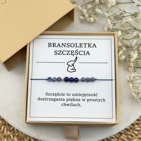 bransoletka szczęścia na sznurku z kamienia naturalnego sodalitu i lapis lazuli