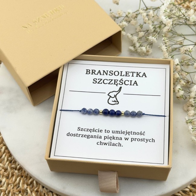 granatowa bransoletka szczęścia na sznurku z kamienia naturalnego sodalitu i lapis lazuli