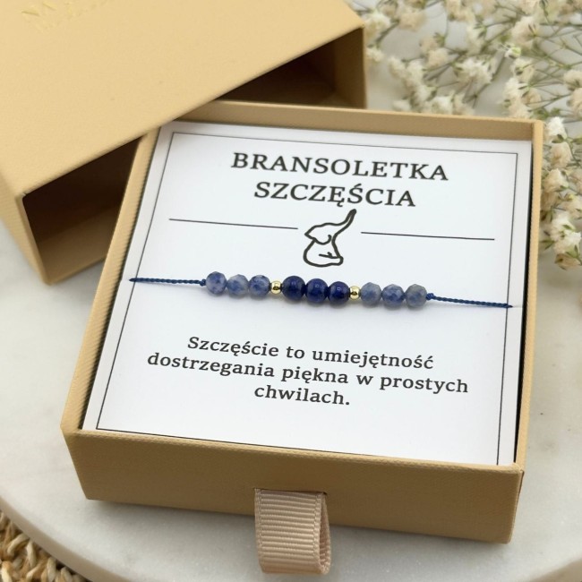 bransoletka talizman na szczęście na sznurku z kamienia sodalitu lapis lazuli