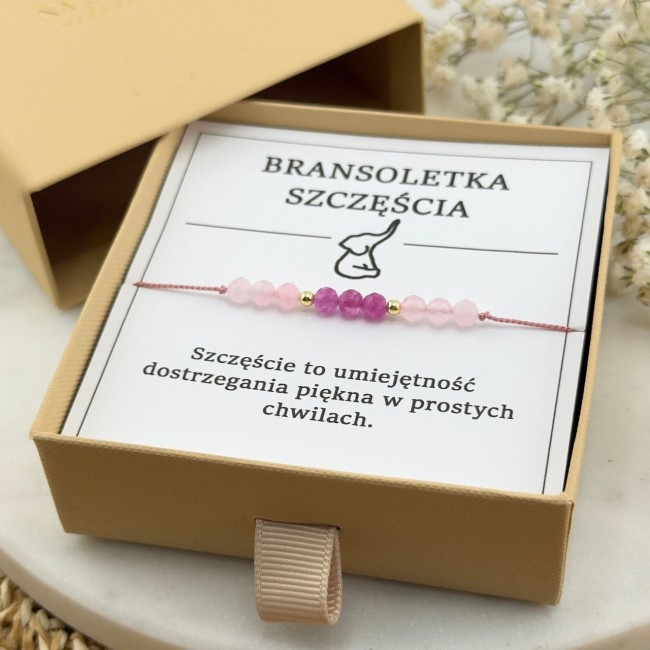 bransoletka talizman na szczęście na sznurku z kamieni naturalnych turmalin kwarc