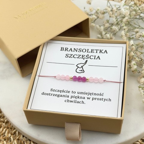 bransoletka szczęścia na sznurku z kamieni naturalnych turmalinu kwarcu różowego