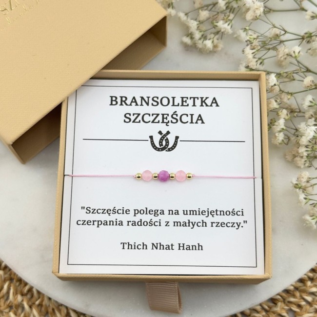 bransoletka szczęścia na sznurku z kamieni naturalnych z turmalinem i kwarcem minimalistyczna