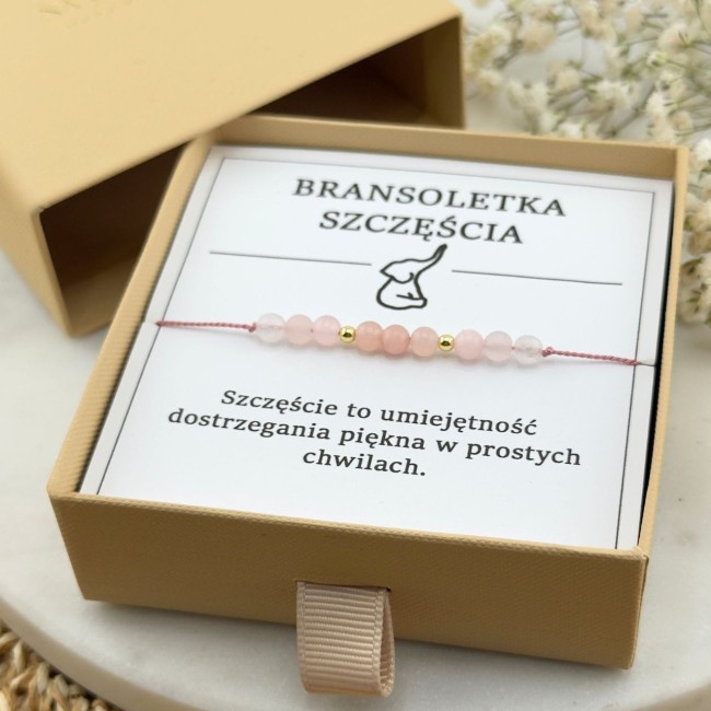 bransoletka talizman szczęścia na sznurku z kwarcu różowego jadeitu