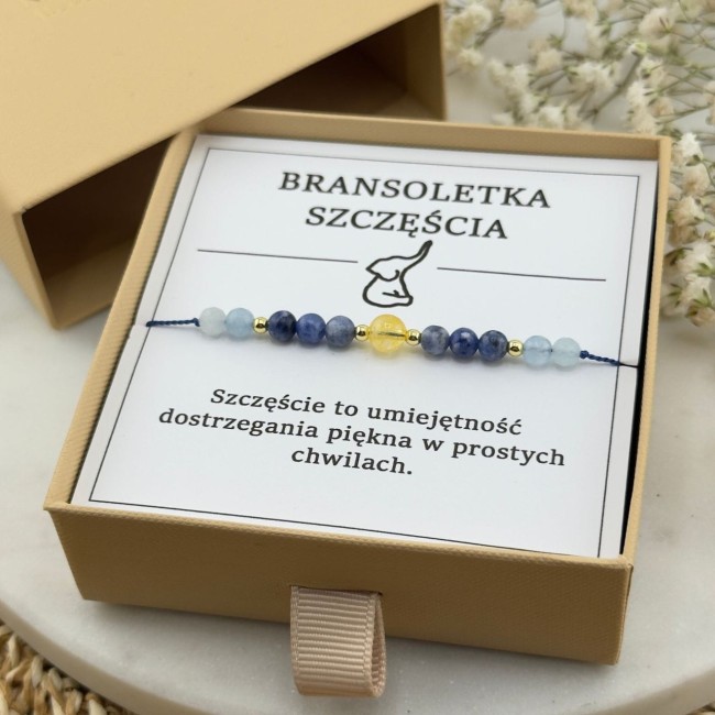 bransoletka talizman na szczęście na sznurku z kamienia cytrynu sodalitu jadeitu