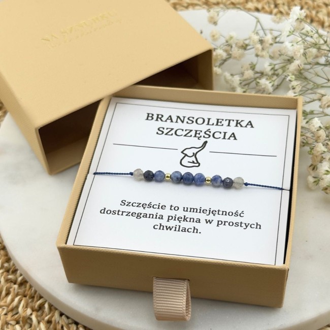 granatowa bransoletka szczęścia na sznurku z kamieni naturalnych szafir sodalit