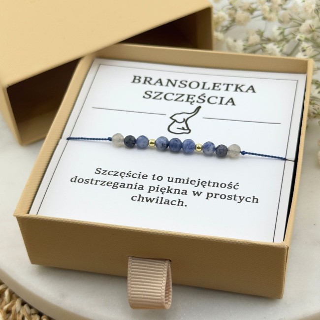 bransoletka talizman na szczęście na sznurku z kamieni szaifr sodalit labradoryt