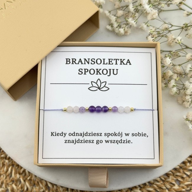 bransoletka spokoju na sznurku z kamienia kwarcu różowego ametystu