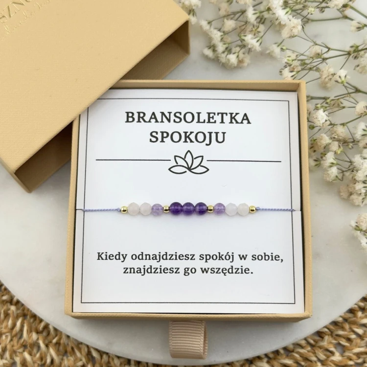 bransoletka spokoju na sznurku z kamienia kwarcu różowego ametystu