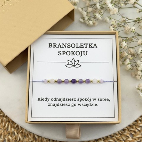 bransoletka spokoju na sznurku z kamieni naturalnych ametyst kwarc różowy