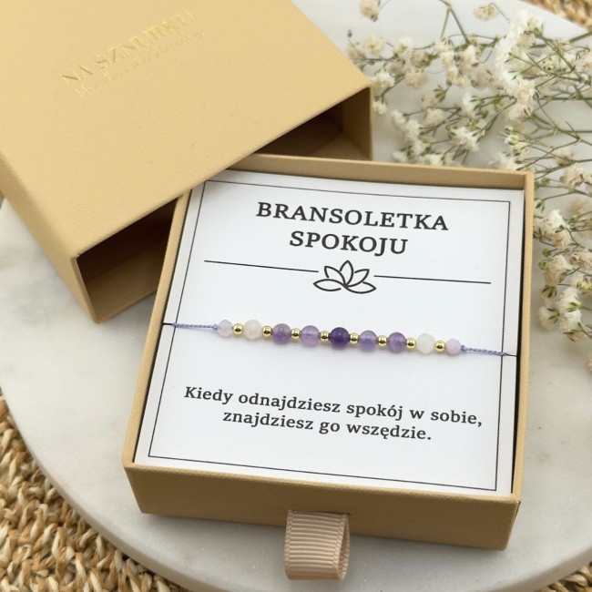 damska bransoletka spokoju na sznurku z kamieni ametystu kwarcu różowego