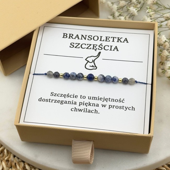 bransoletka talizman szczęścia na sznurku z szafirem sodalitem