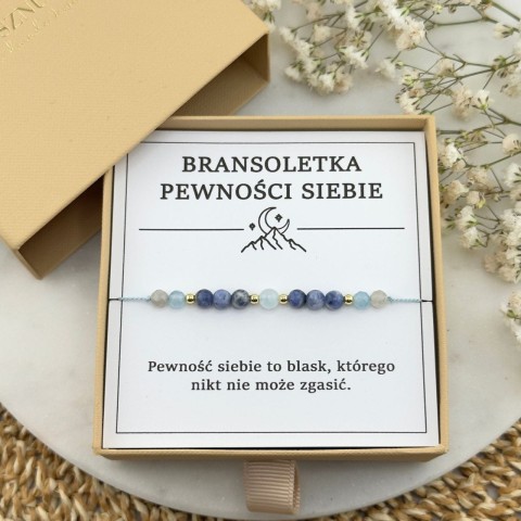 niebieska bransoletka na sznurku z pewność siebie z kamieni naturalnych akwamaryn