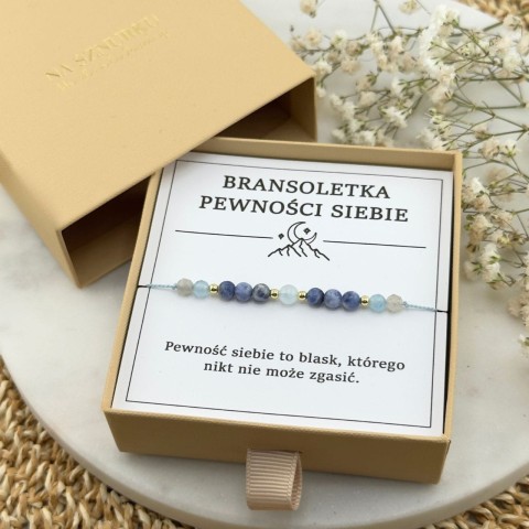 bransoletka pewności siebie na sznurku z kamienia akwamarynu jadeitu