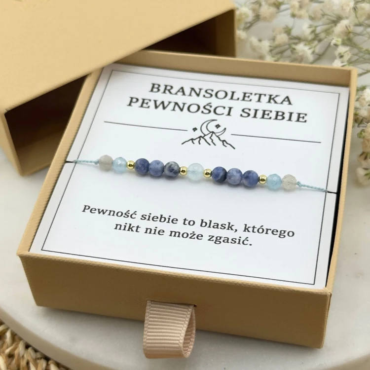 bransoletka talizman pewności siebie na sznurku z kamieni niebieskich