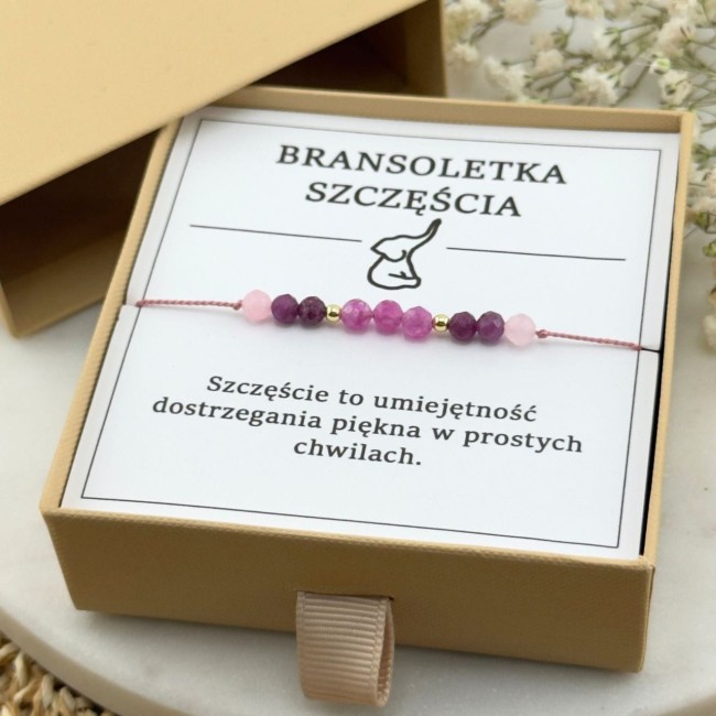 bransoletka talizman na szczęście na sznurku z kamieni naturalnych rubin granat