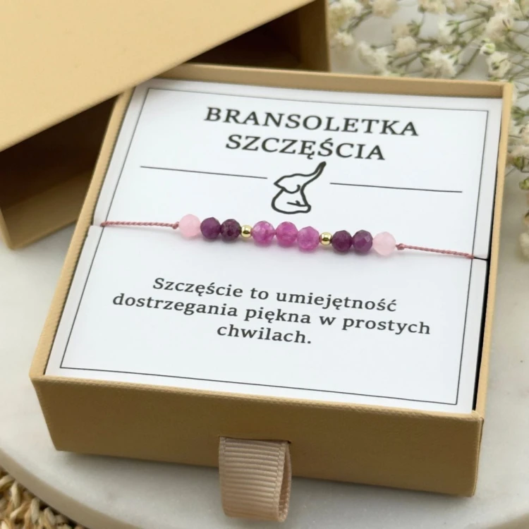 bransoletka talizman na szczęście na sznurku z kamieni naturalnych rubin granat