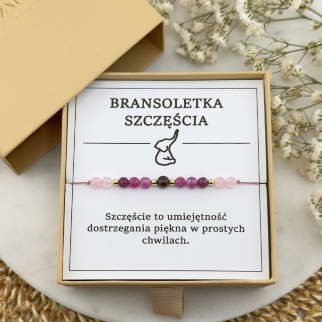 bransoletka na szczęście na sznurku z kamienia granatu turmalinu kwarcu różowego