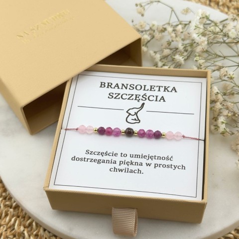bransoletka na szczęście na sznurku z kamieni naturalnych granat turmalin kwarc