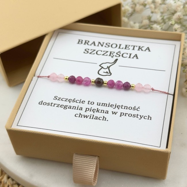 bransoletka talizman szczęścia na sznurku z kamieni naturalnych turmalin granat