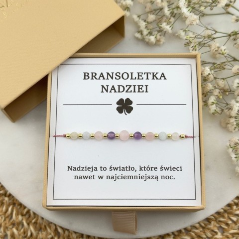 damska bransoletka nadziei na sznurku z kamieni kwarc różowy ametyst