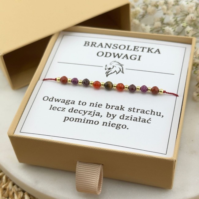 bransoletka talizman na odwagę na sznurku z tygrysiego oka granatu rubinu