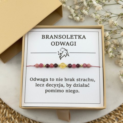 bordowa bransoletka odwagi na sznurku z kamieni cytrynu rodonitu granatu