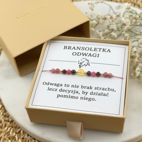bransoletka odwagi na sznurku z kamieni cytryn rodonit granat
