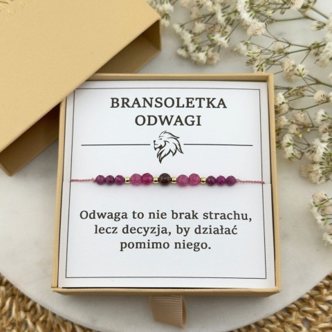 bransoletka odwagi na sznurku z kamieni rubinu jadeitu granatu