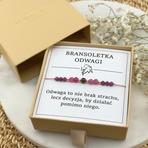 bordowa bransoletka odwagi na sznurku z kamieni rubinu jadeitu granatu