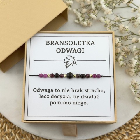 bransoletka odwagi na sznurku z kamieni naturalnych onyks rubin granat