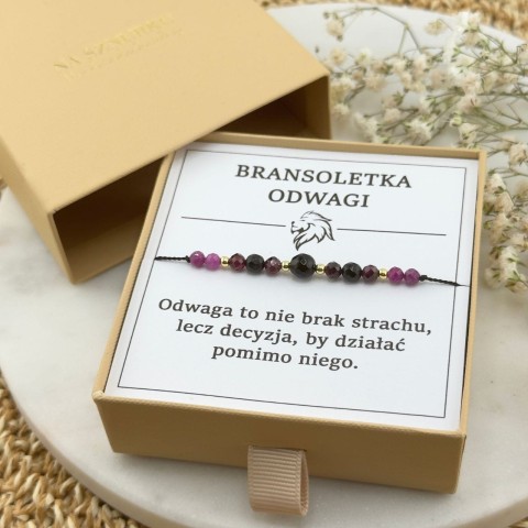 bordowa bransoletka na odwagę na sznurku z kamieni onyksu rubinu granatu