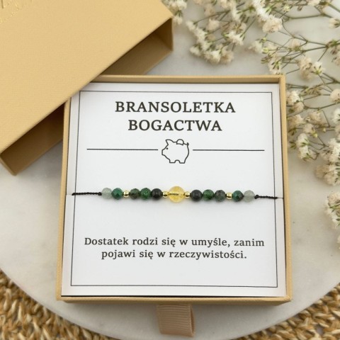 bransoletka bogactwa na sznurku z kamienia szmaragdu cytrynu malachitu