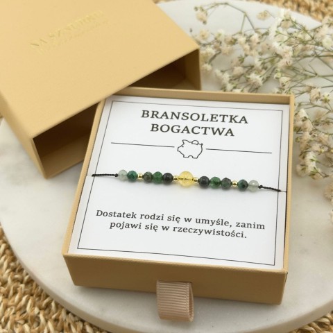 zielona bransoletka bogactwa na sznurku z kamienia szmaragdu cytrynu malachitu