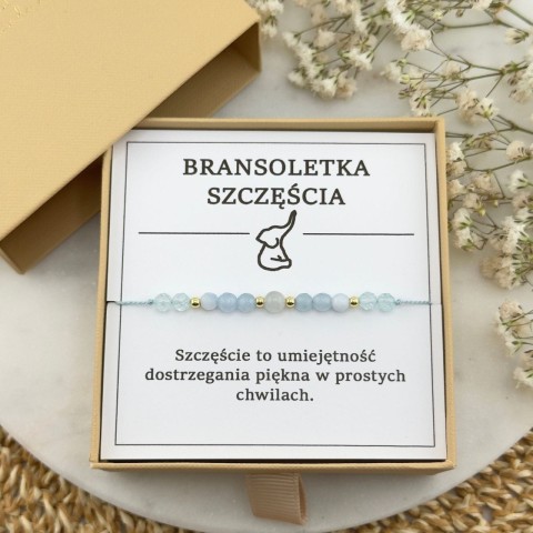 jasnoniebieska bransoletka szczęścia na sznurku z kamieni naturalnych akwamarynu