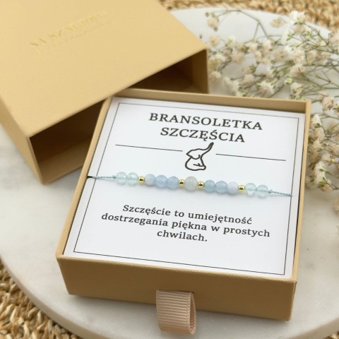 bransoletka szczęścia na sznurku z kamieni naturalnych akwamarynu topazu jadeitu