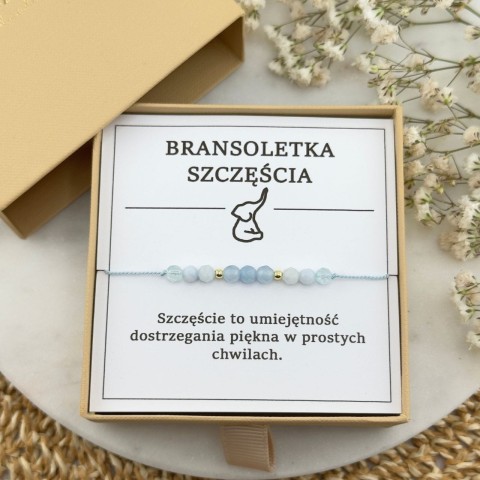 bransoletka szczęścia na sznurku z kamieni naturalnych z topazem akwamarynem jadeitem