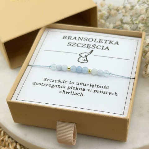 damska bransoletka niebieska błękitna na sznurku z kamieni naturalnych topaz