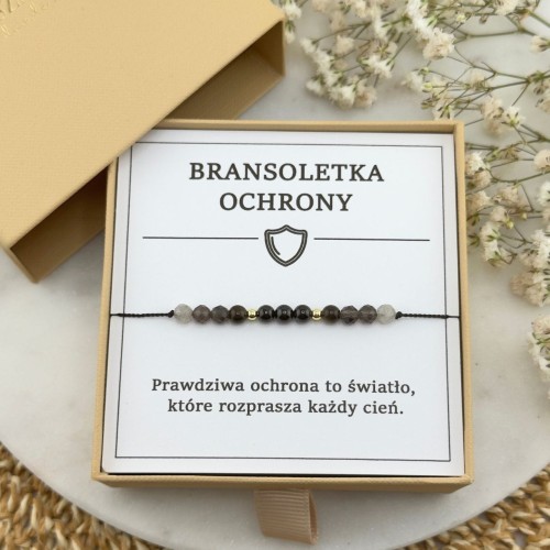 bransoletka ochronna na sznurku z kamieni naturalnych obsydianu turmalinu kwarcu dymnego