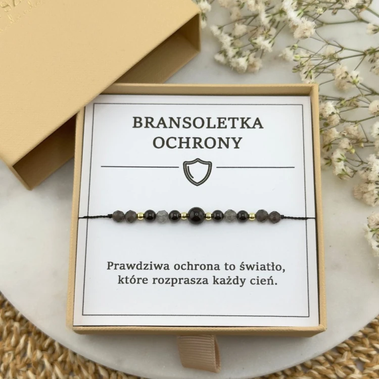 czarna bransoletka ochrony na sznurku z turmalinu kwarcu dymnego labradorytu