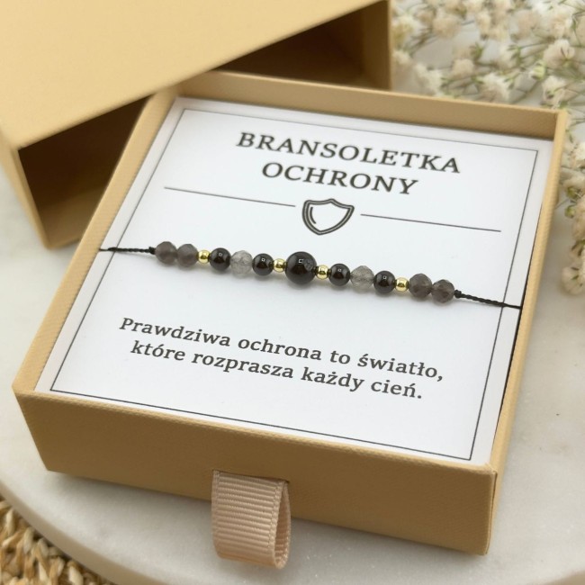 bransoletka talizman ochrony na sznurku z czarnego turmalinu kwarcu dymnego