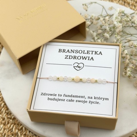 damska bransoletka beżowa na zdrowie na sznurku kryształ górski kamień księżycowy