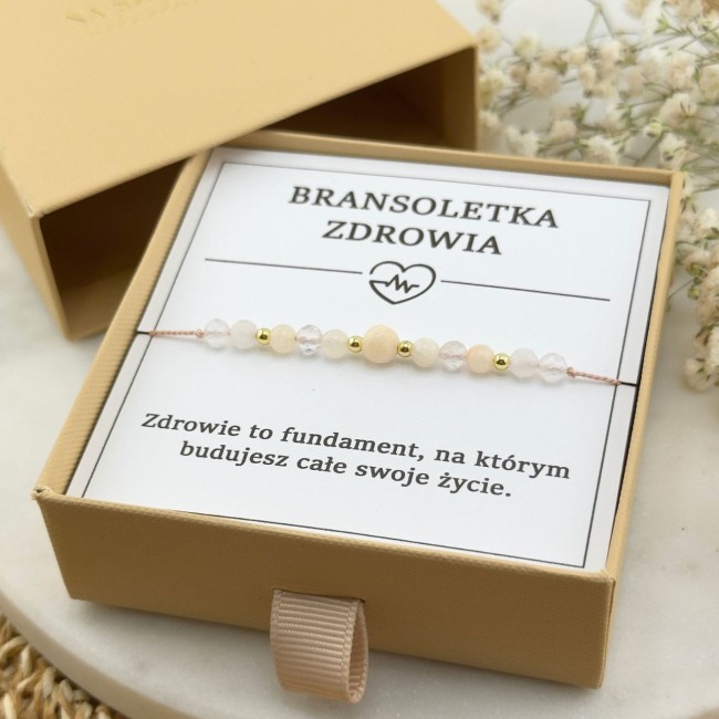 bransoletka talizman zdrowia na sznurku z kamienia księżycowego kryształu górskiego
