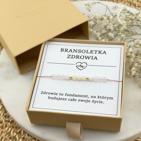 biała bransoletka zdrowia na sznurku z kamienia księżycowego kryształu górskiego