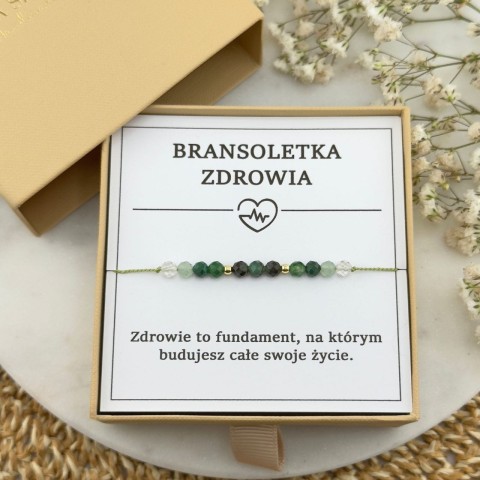 zielona bransoletka zdrowia na sznurku z kamienia szmaragd kryształ malachit