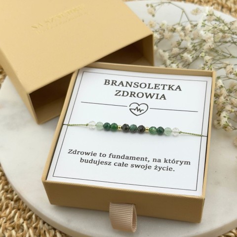 bransoletka zdrowia na sznurku z kamieni naturalnych szmaragdu kryształu górskiego