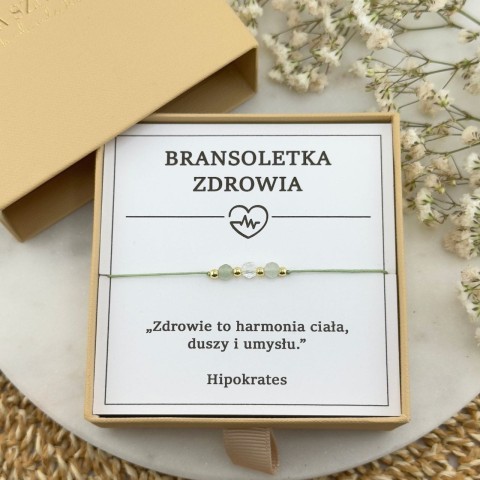 bransoletka zdrowia minimalistyczna delikatna na sznurku zielona z kamieni naturalnych